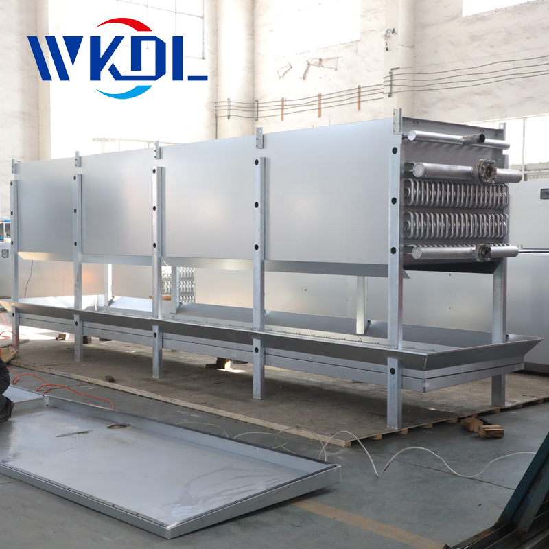 Corrosion resistant stainless steel fins of floor standing top blowing air cooler for cold storage