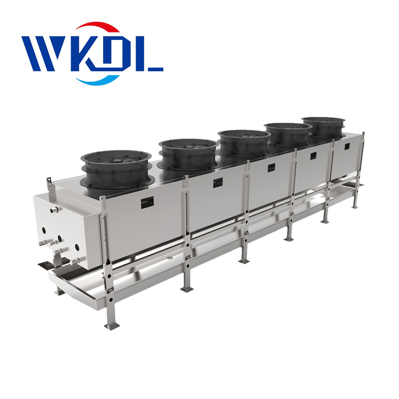 Corrosion resistant stainless steel fins of floor standing top blowing air cooler for cold storage